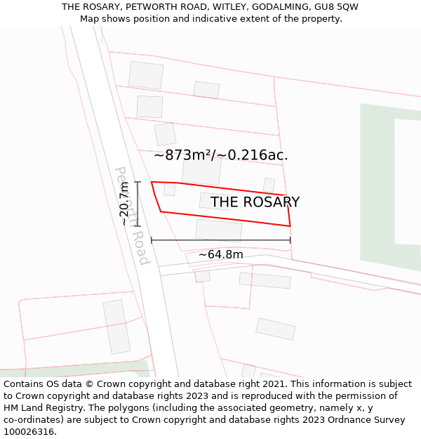 THE ROSARY, PETWORTH ROAD, WITLEY, GODALMING, GU8 5QW: Plot and title map