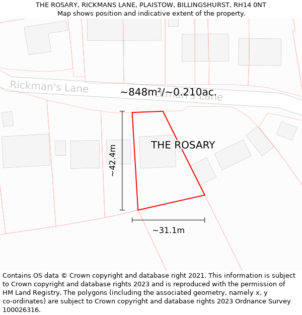 THE ROSARY, RICKMANS LANE, PLAISTOW, BILLINGSHURST, RH14 0NT: Plot and title map