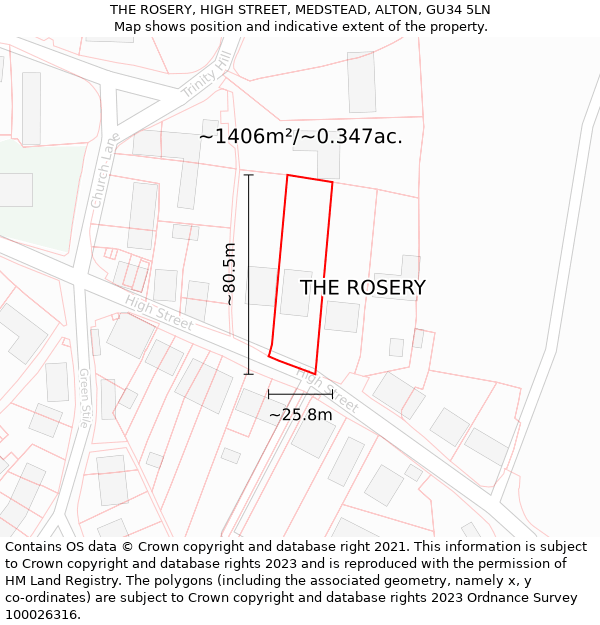 THE ROSERY, HIGH STREET, MEDSTEAD, ALTON, GU34 5LN: Plot and title map