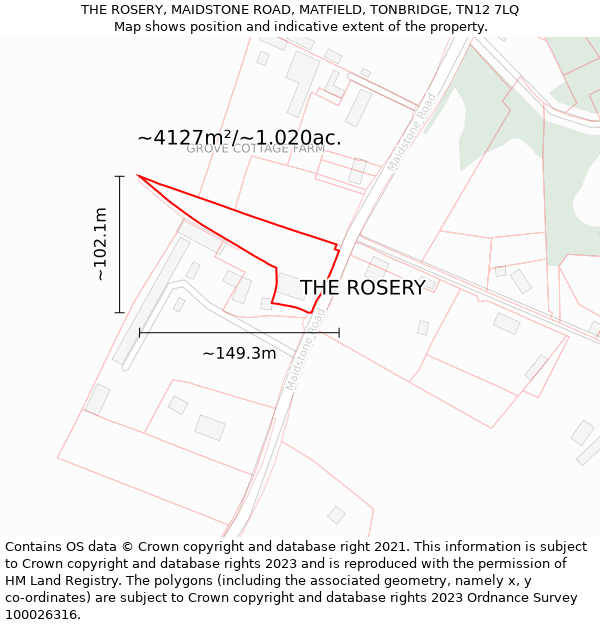 THE ROSERY, MAIDSTONE ROAD, MATFIELD, TONBRIDGE, TN12 7LQ: Plot and title map