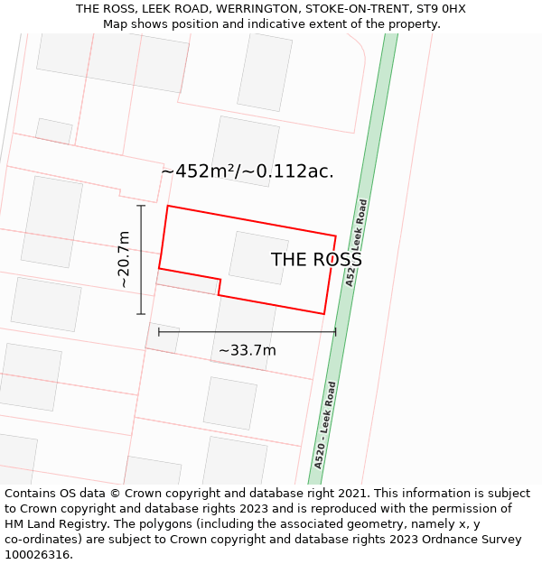 THE ROSS, LEEK ROAD, WERRINGTON, STOKE-ON-TRENT, ST9 0HX: Plot and title map