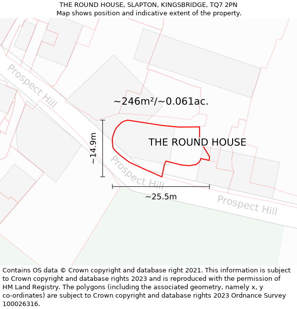 THE ROUND HOUSE, SLAPTON, KINGSBRIDGE, TQ7 2PN: Plot and title map