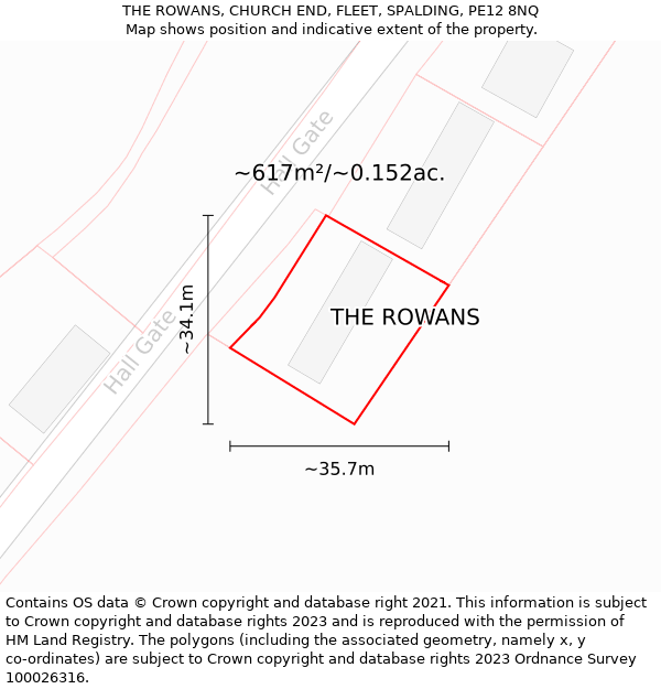 THE ROWANS, CHURCH END, FLEET, SPALDING, PE12 8NQ: Plot and title map