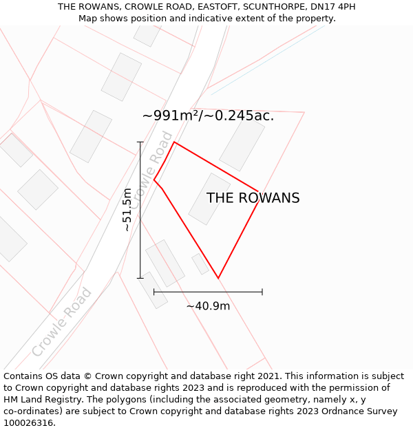 THE ROWANS, CROWLE ROAD, EASTOFT, SCUNTHORPE, DN17 4PH: Plot and title map