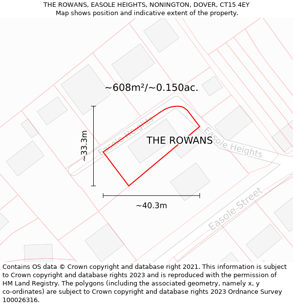 THE ROWANS, EASOLE HEIGHTS, NONINGTON, DOVER, CT15 4EY: Plot and title map