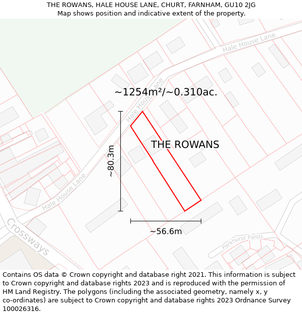 THE ROWANS, HALE HOUSE LANE, CHURT, FARNHAM, GU10 2JG: Plot and title map