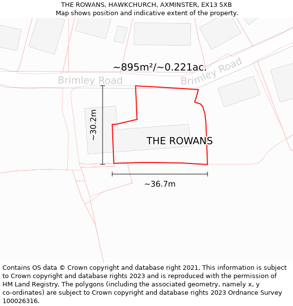 THE ROWANS, HAWKCHURCH, AXMINSTER, EX13 5XB: Plot and title map