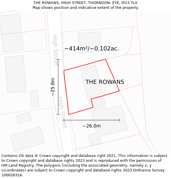 THE ROWANS, HIGH STREET, THORNDON, EYE, IP23 7LX: Plot and title map