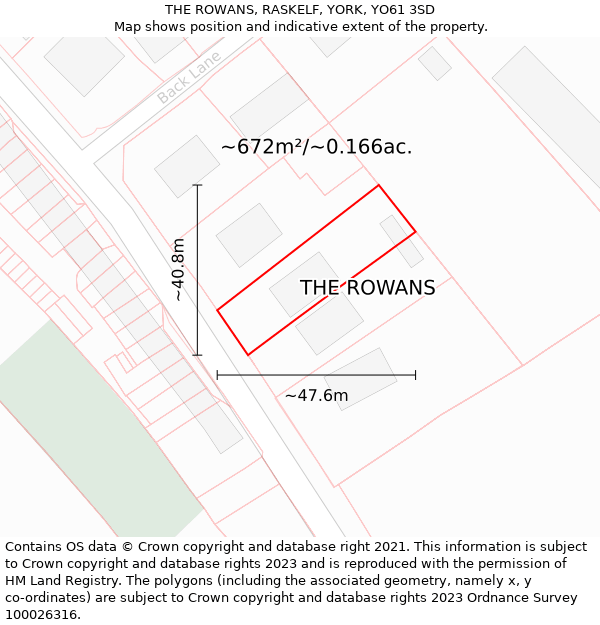 THE ROWANS, RASKELF, YORK, YO61 3SD: Plot and title map