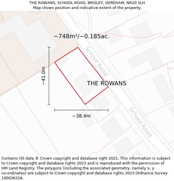 THE ROWANS, SCHOOL ROAD, BRISLEY, DEREHAM, NR20 5LH: Plot and title map