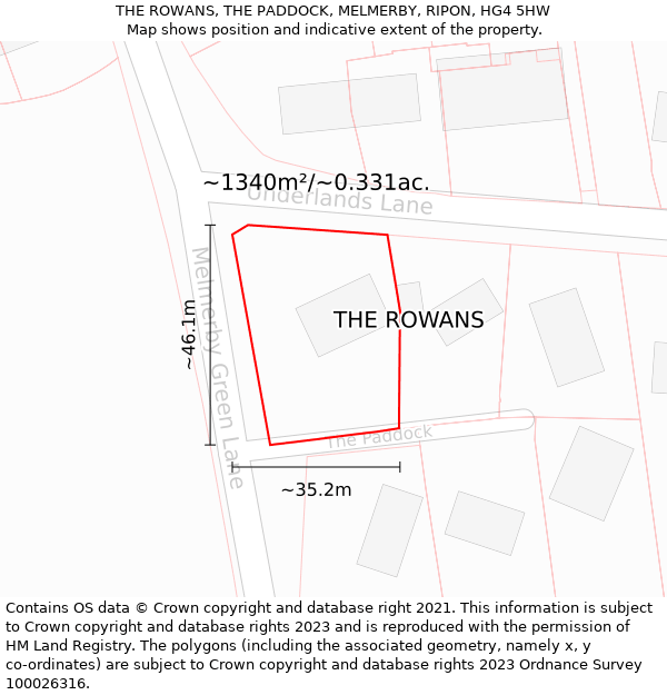 THE ROWANS, THE PADDOCK, MELMERBY, RIPON, HG4 5HW: Plot and title map