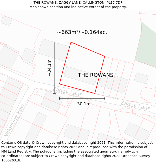 THE ROWANS, ZAGGY LANE, CALLINGTON, PL17 7DF: Plot and title map