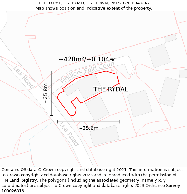 THE RYDAL, LEA ROAD, LEA TOWN, PRESTON, PR4 0RA: Plot and title map
