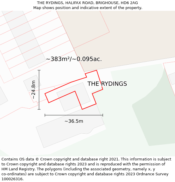 THE RYDINGS, HALIFAX ROAD, BRIGHOUSE, HD6 2AG: Plot and title map