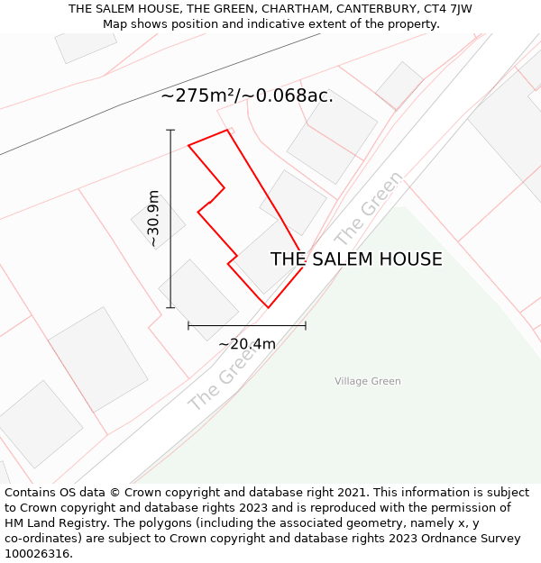 THE SALEM HOUSE, THE GREEN, CHARTHAM, CANTERBURY, CT4 7JW: Plot and title map