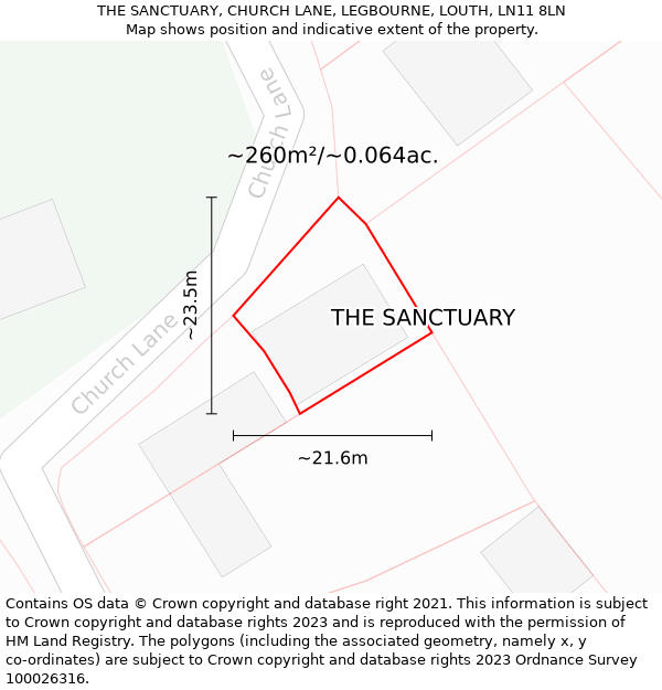 THE SANCTUARY, CHURCH LANE, LEGBOURNE, LOUTH, LN11 8LN: Plot and title map