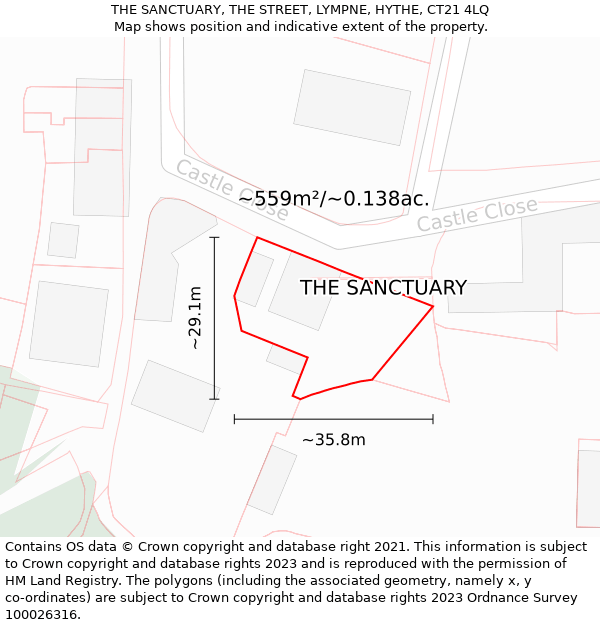 THE SANCTUARY, THE STREET, LYMPNE, HYTHE, CT21 4LQ: Plot and title map