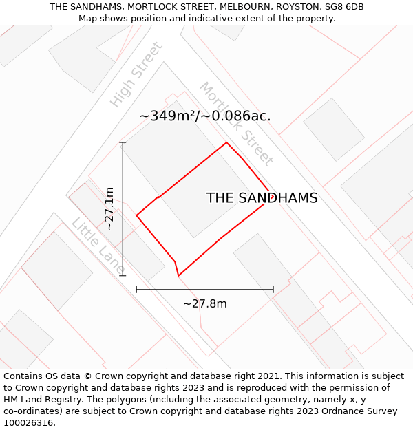 THE SANDHAMS, MORTLOCK STREET, MELBOURN, ROYSTON, SG8 6DB: Plot and title map