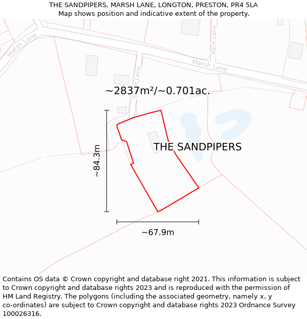 THE SANDPIPERS, MARSH LANE, LONGTON, PRESTON, PR4 5LA: Plot and title map
