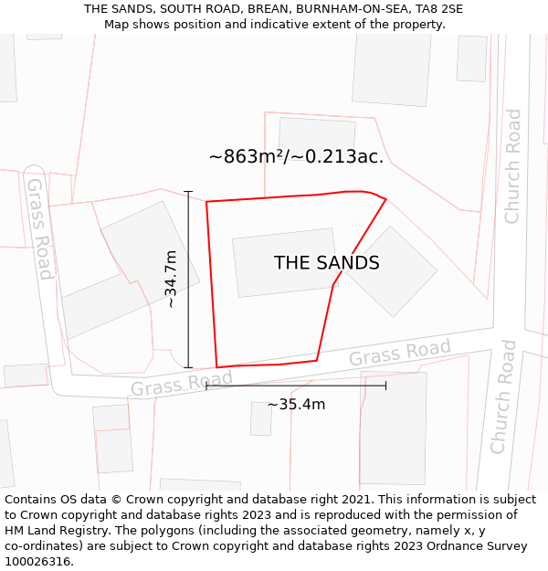 THE SANDS, SOUTH ROAD, BREAN, BURNHAM-ON-SEA, TA8 2SE: Plot and title map