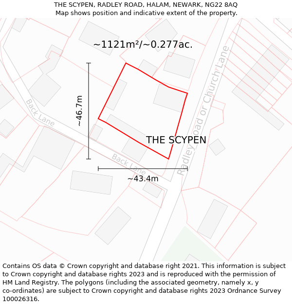 THE SCYPEN, RADLEY ROAD, HALAM, NEWARK, NG22 8AQ: Plot and title map