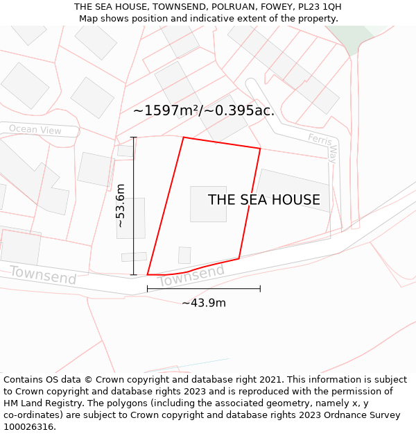 THE SEA HOUSE, TOWNSEND, POLRUAN, FOWEY, PL23 1QH: Plot and title map