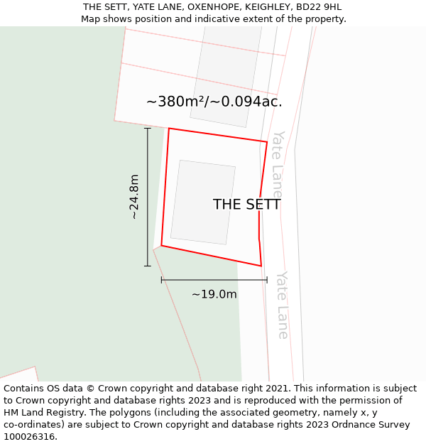 THE SETT, YATE LANE, OXENHOPE, KEIGHLEY, BD22 9HL: Plot and title map