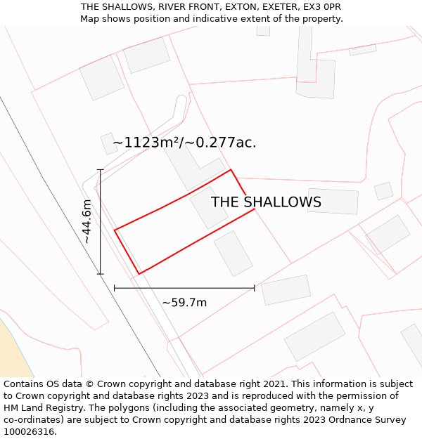 THE SHALLOWS, RIVER FRONT, EXTON, EXETER, EX3 0PR: Plot and title map