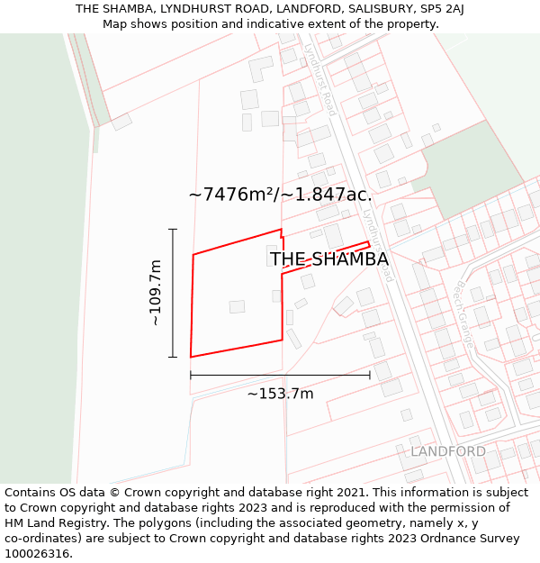 THE SHAMBA, LYNDHURST ROAD, LANDFORD, SALISBURY, SP5 2AJ: Plot and title map