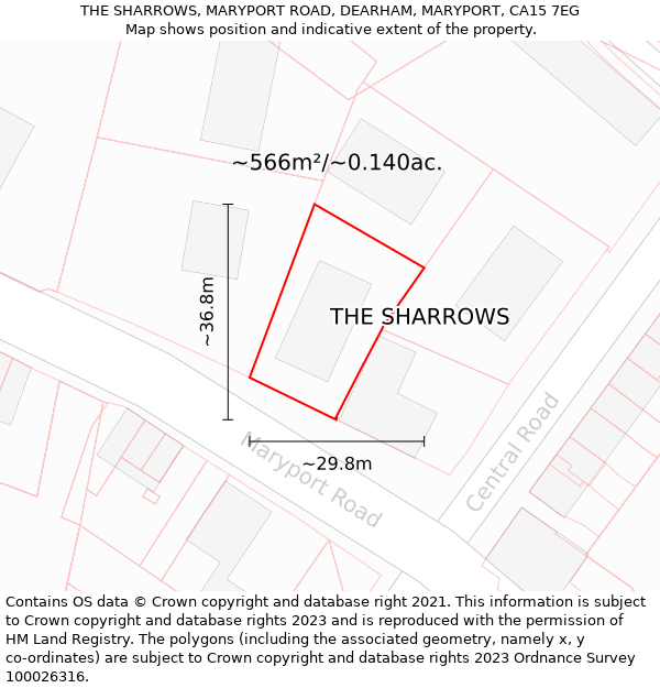 THE SHARROWS, MARYPORT ROAD, DEARHAM, MARYPORT, CA15 7EG: Plot and title map