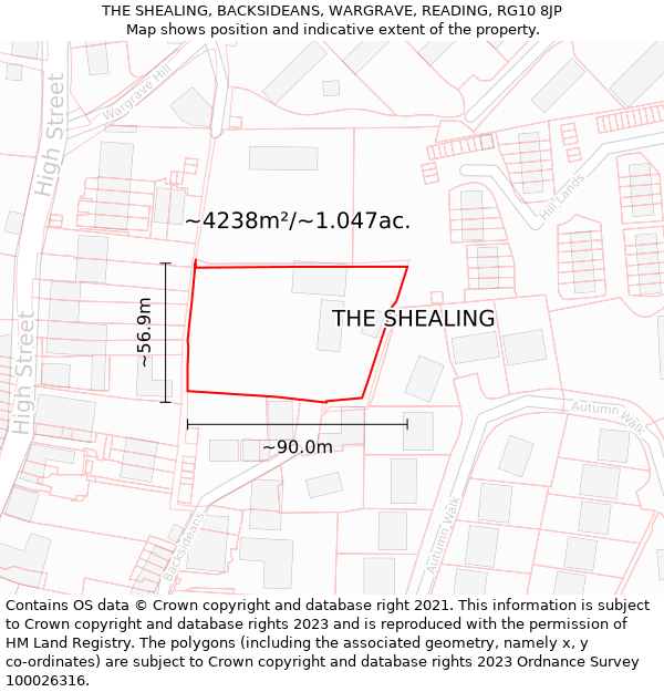 THE SHEALING, BACKSIDEANS, WARGRAVE, READING, RG10 8JP: Plot and title map