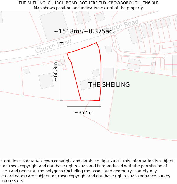 THE SHEILING, CHURCH ROAD, ROTHERFIELD, CROWBOROUGH, TN6 3LB: Plot and title map