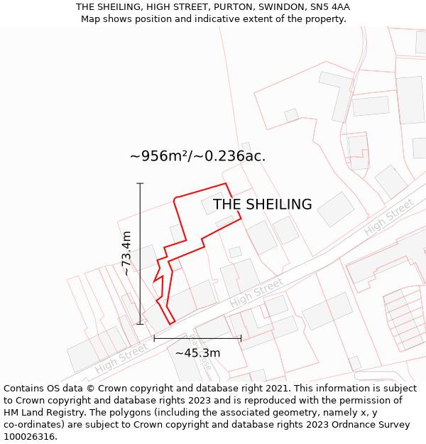 THE SHEILING, HIGH STREET, PURTON, SWINDON, SN5 4AA: Plot and title map