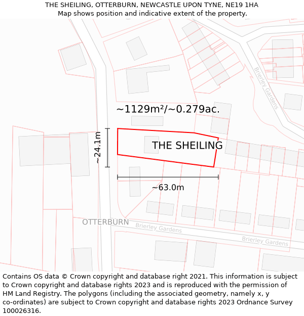 THE SHEILING, OTTERBURN, NEWCASTLE UPON TYNE, NE19 1HA: Plot and title map