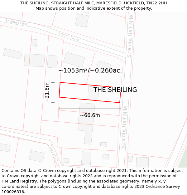 THE SHEILING, STRAIGHT HALF MILE, MARESFIELD, UCKFIELD, TN22 2HH: Plot and title map