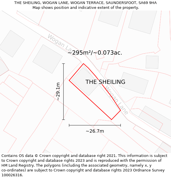 THE SHEILING, WOGAN LANE, WOGAN TERRACE, SAUNDERSFOOT, SA69 9HA: Plot and title map