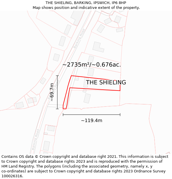 THE SHIELING, BARKING, IPSWICH, IP6 8HP: Plot and title map