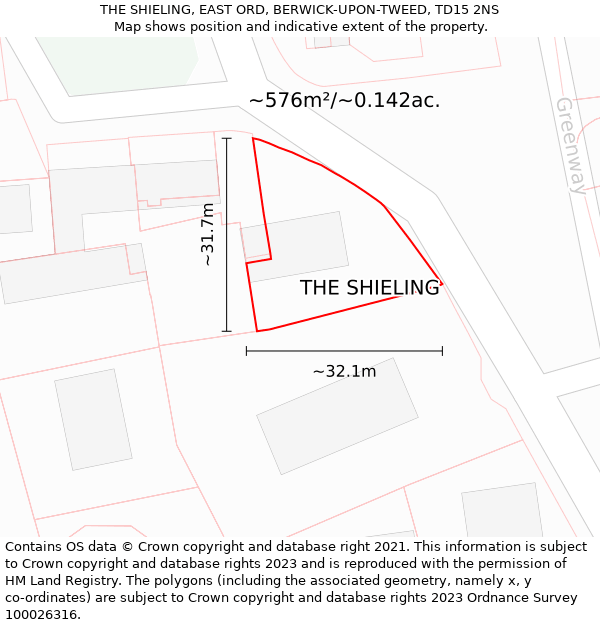 THE SHIELING, EAST ORD, BERWICK-UPON-TWEED, TD15 2NS: Plot and title map