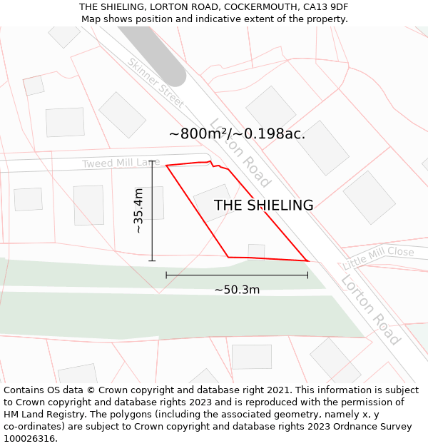THE SHIELING, LORTON ROAD, COCKERMOUTH, CA13 9DF: Plot and title map