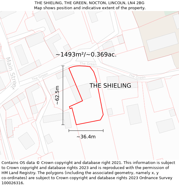 THE SHIELING, THE GREEN, NOCTON, LINCOLN, LN4 2BG: Plot and title map
