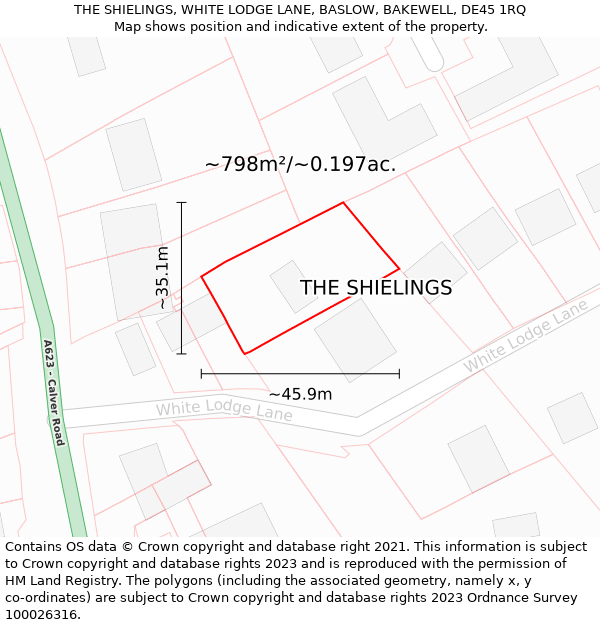 THE SHIELINGS, WHITE LODGE LANE, BASLOW, BAKEWELL, DE45 1RQ: Plot and title map