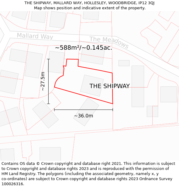 THE SHIPWAY, MALLARD WAY, HOLLESLEY, WOODBRIDGE, IP12 3QJ: Plot and title map