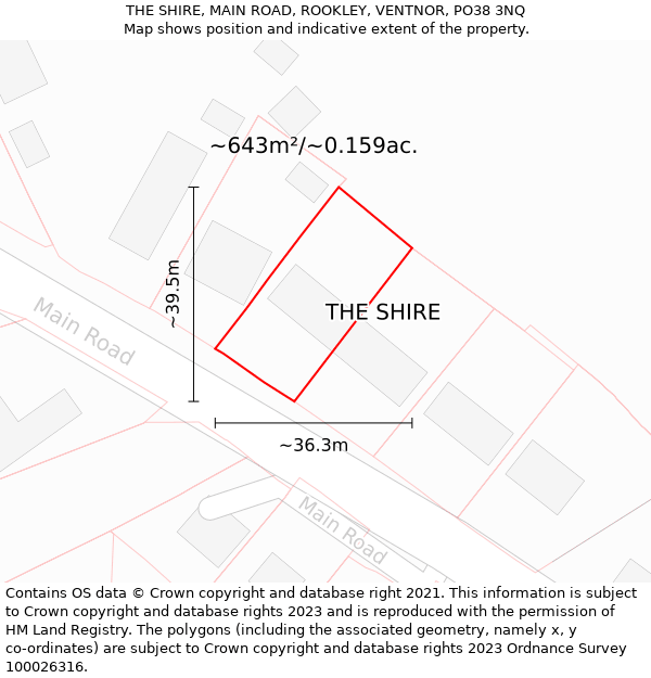 THE SHIRE, MAIN ROAD, ROOKLEY, VENTNOR, PO38 3NQ: Plot and title map