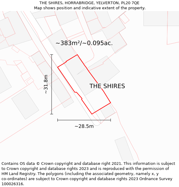 THE SHIRES, HORRABRIDGE, YELVERTON, PL20 7QE: Plot and title map
