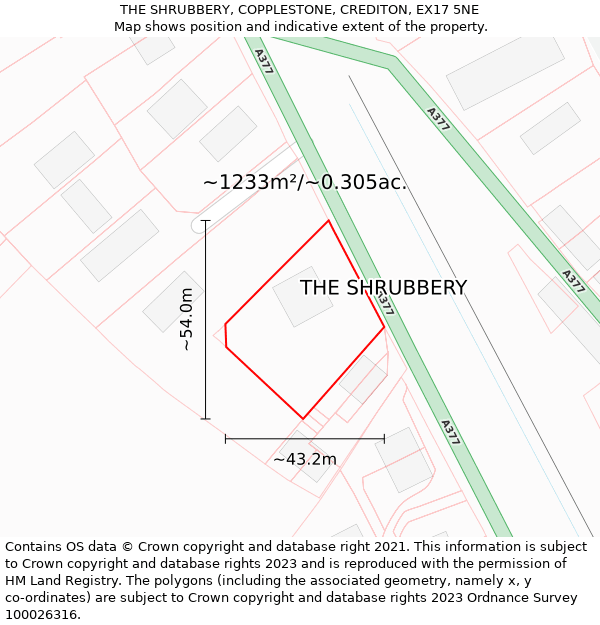 THE SHRUBBERY, COPPLESTONE, CREDITON, EX17 5NE: Plot and title map