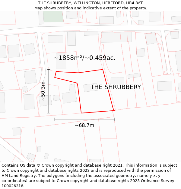 THE SHRUBBERY, WELLINGTON, HEREFORD, HR4 8AT: Plot and title map