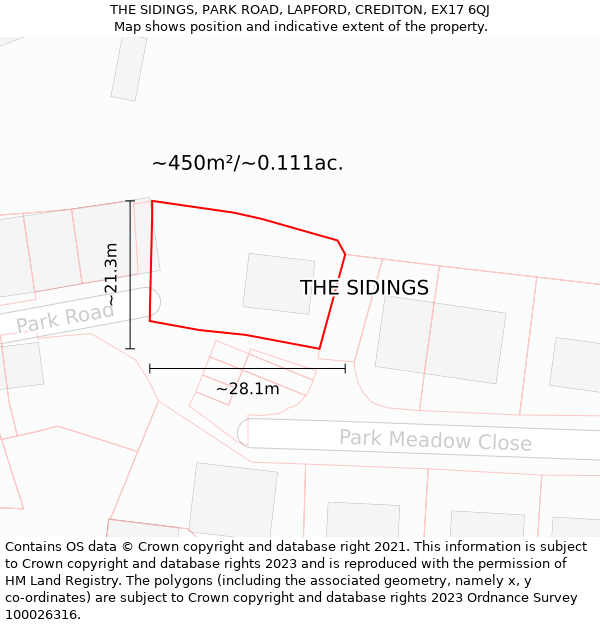 THE SIDINGS, PARK ROAD, LAPFORD, CREDITON, EX17 6QJ: Plot and title map