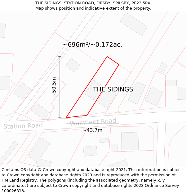 THE SIDINGS, STATION ROAD, FIRSBY, SPILSBY, PE23 5PX: Plot and title map