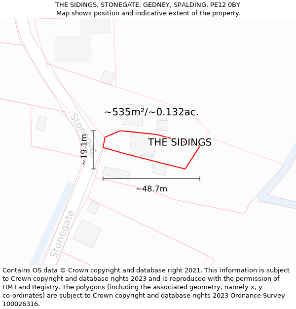 THE SIDINGS, STONEGATE, GEDNEY, SPALDING, PE12 0BY: Plot and title map