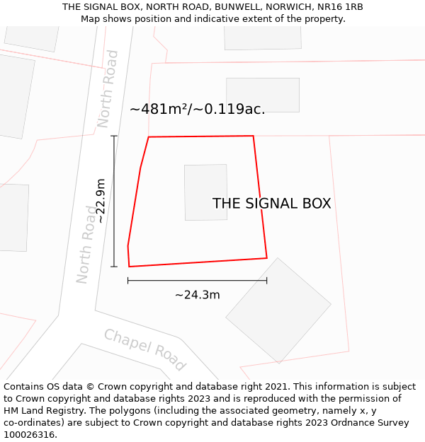 THE SIGNAL BOX, NORTH ROAD, BUNWELL, NORWICH, NR16 1RB: Plot and title map